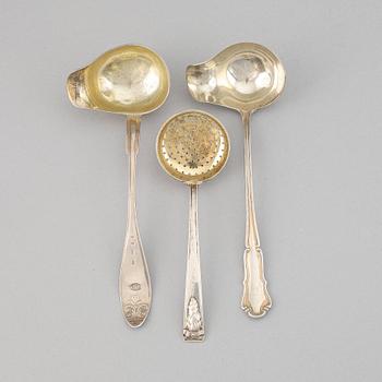 Two sauce spoons and one other spoon, silver, including Gustaf Möllenborg, Stockolm, 1897.