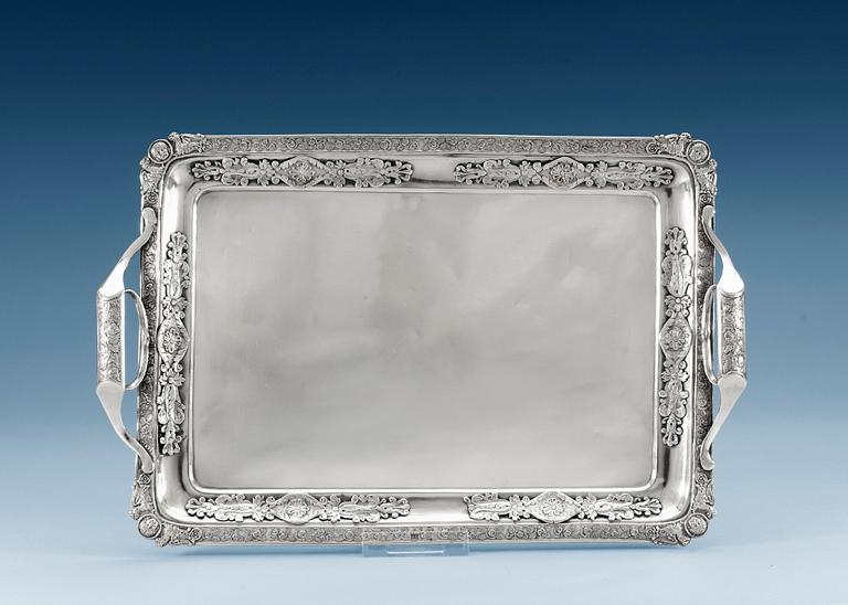 A RUSSIAN SILVER TRAY, unidentified makers mark, Moscow 1835.