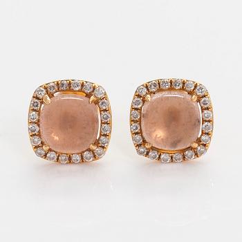 Earrings, cabochon cut rose quartz, diamonds, 18K gold, Italy.
