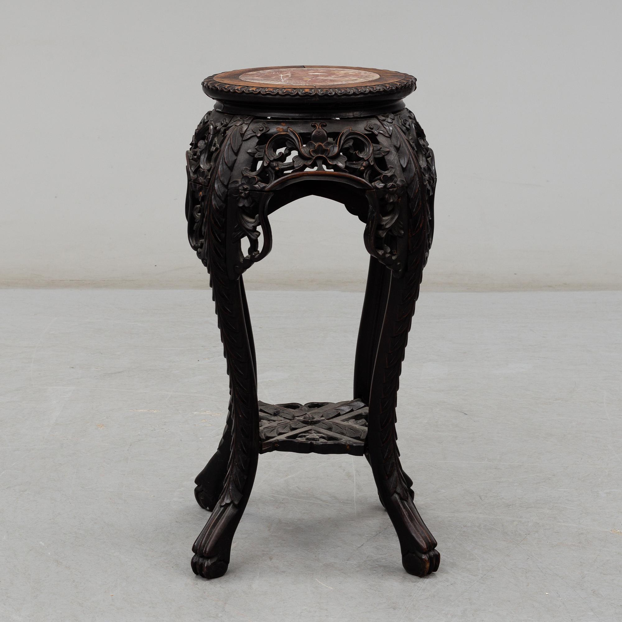 A Chinese wooden stand, with stone inlay, 20th century.