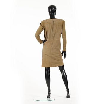 YVES SAINT LAURENT, a olive green suede dress.