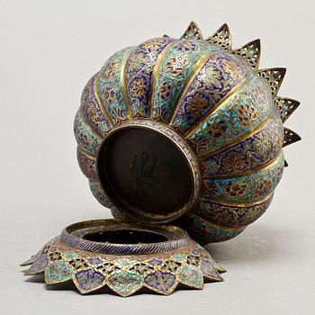 SKÅL på STÄLLNING, cloisonne, orientalisk, 1900-talets början.