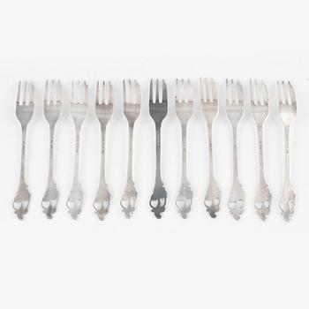 Eleven silver pastry forks, 'Blåklocka', Thorvald Marthinsen Sølvvarefabrik, Norway.