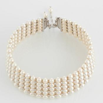 A WA Bolin cultured pearl choker and bracelet.