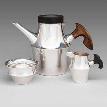 Tapio Wirkkala, A 3-piece 'TW176' silver coffee set, marked TW, Kultakeskus, Hämeenlinna 1965.