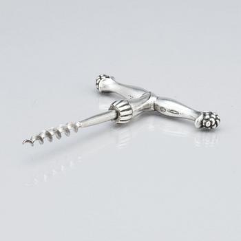 Georg Jensen, an 830/1000 silver corkscrew, Copenhagen ca 1915-1919, Swedish import marks GAB F, design nr 89 (blurred).