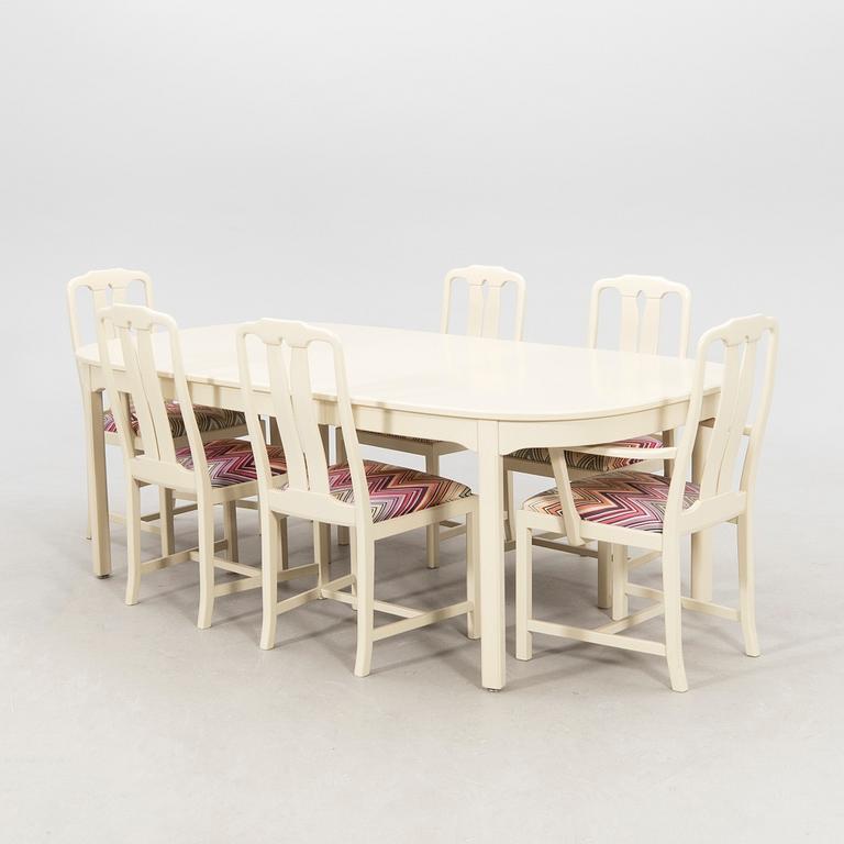 Carl Malmsten, dining set 7 pcs "Ambassador", Åfors Möbelfabriks AB, second half of the 20th century.