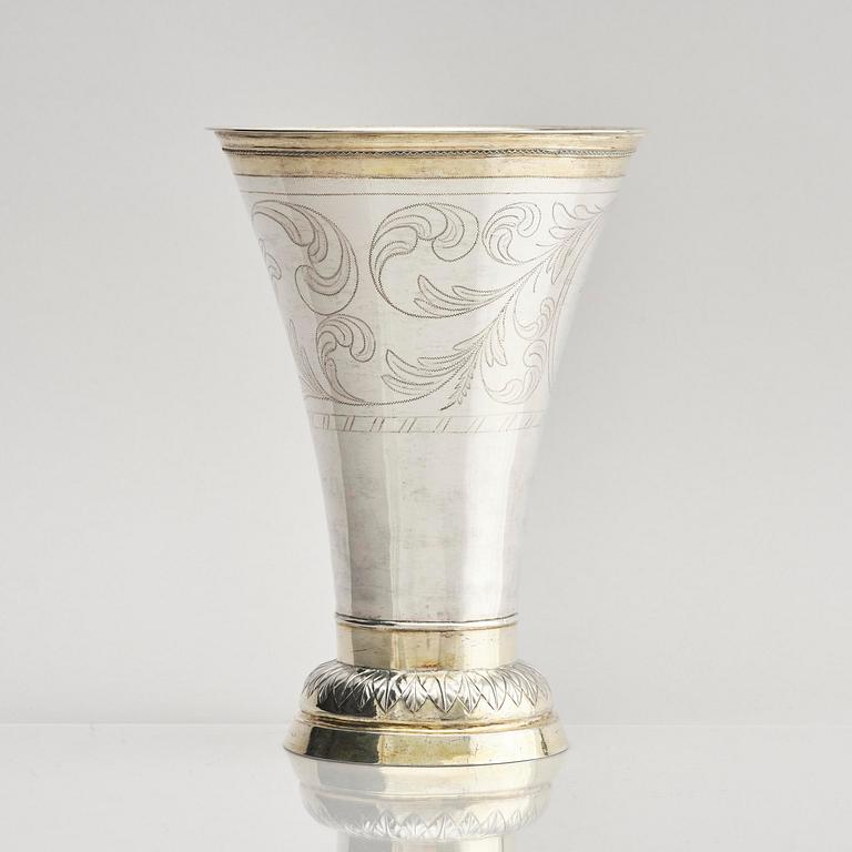 A Swedish 19th century parcel-gilt silver beaker, mark of Johan Ferdinand Grönqvist, Östhammar 1837.