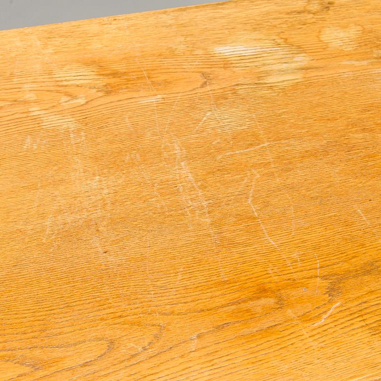 Dining table and two benches, mid-20th century.