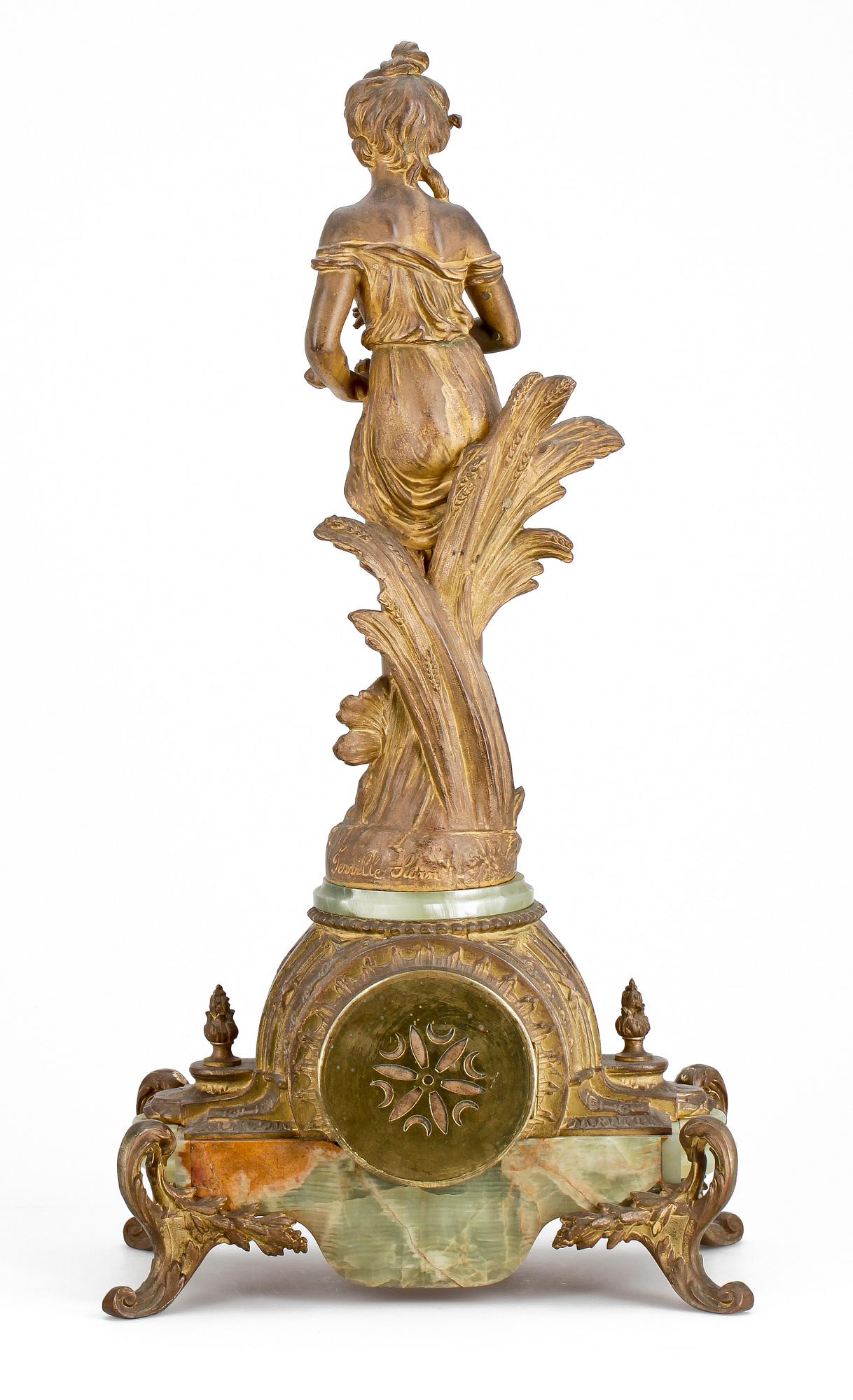 BORDSPENDYL, mässing och alabaster, märkt Ferrville Suan, 1800/1900-tal.