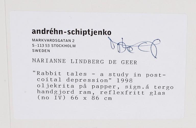 MARIANNE LINDBERG DE GEER. Oljekrita på papper signerad á tergo, daterad 1998.