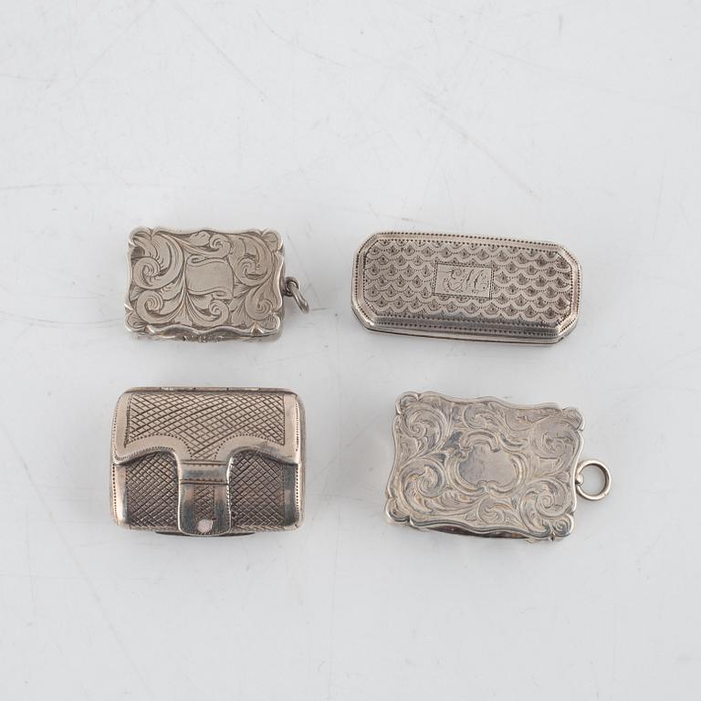 Four silver snuff boxes, including England.