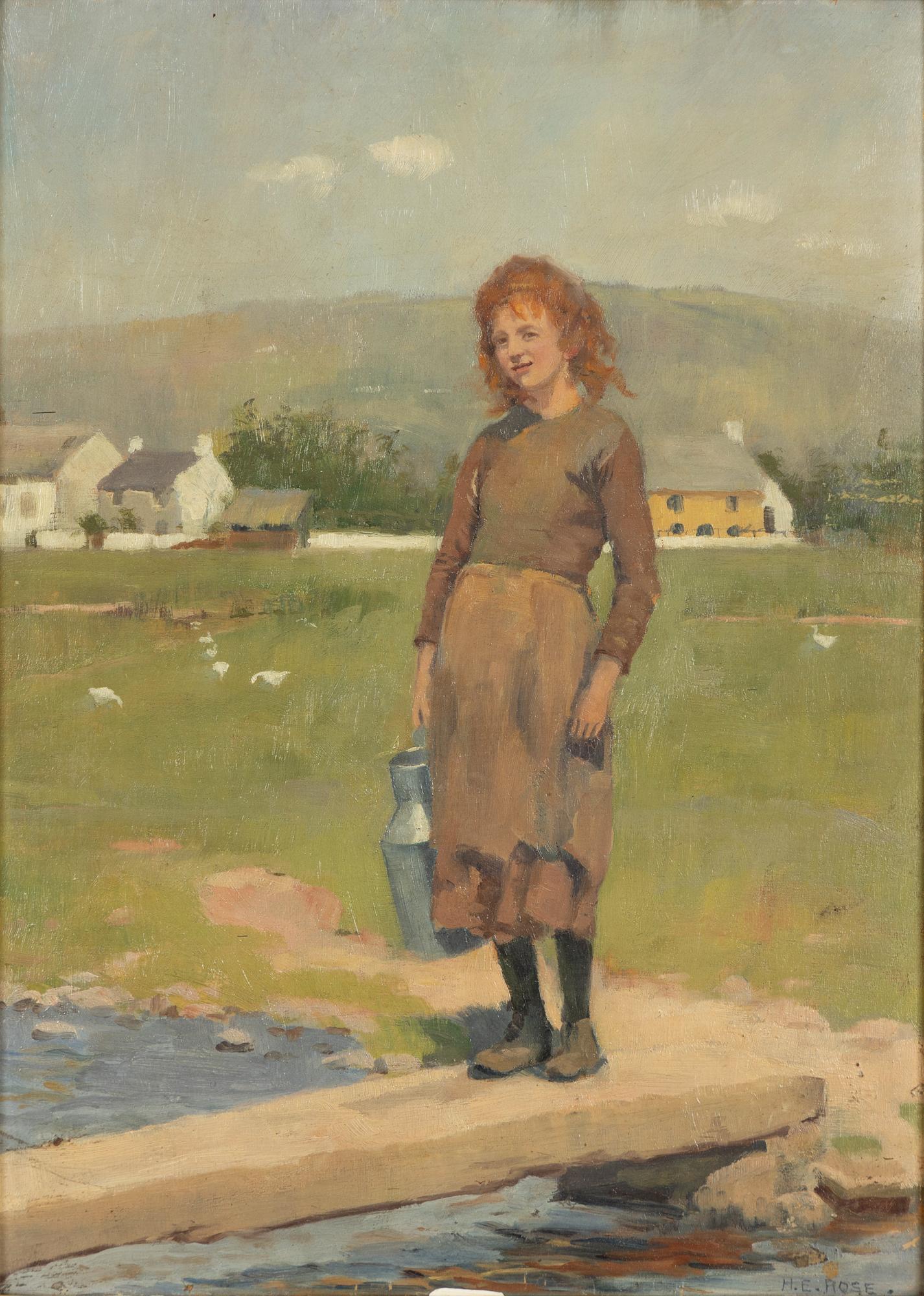Unknown artist 19th/20th century, United Kingdom, Welsh girl with milk can.