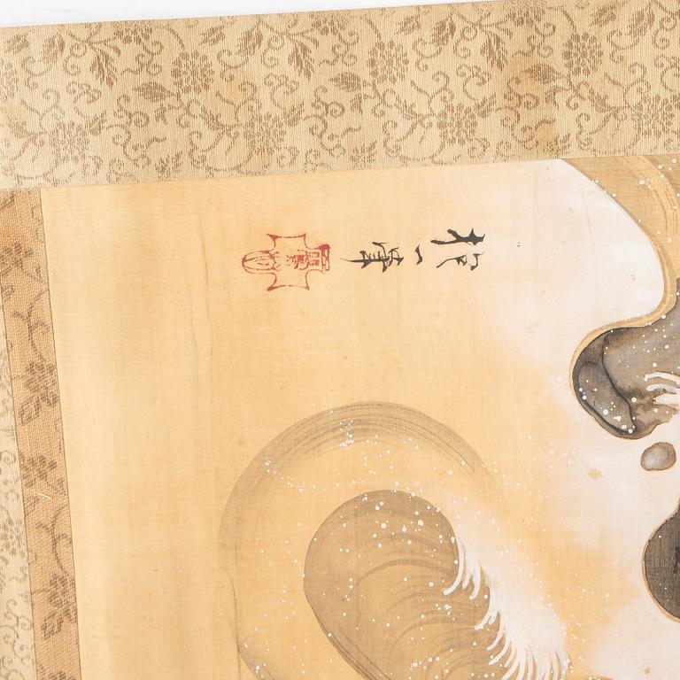 Rullmålningar, två stycken, färg och tusch på papper. Japan, 1900-tal.