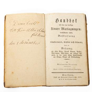 Åtta kok- och handböcker inkl. Cajsa Warg, 1780-1897.