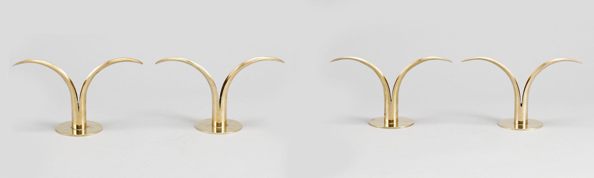 LJUSSTAKAR, 2 par, mässing, "Liljan", Ivar Ålenius Björk för Ystad-Metall, 1900-tal.