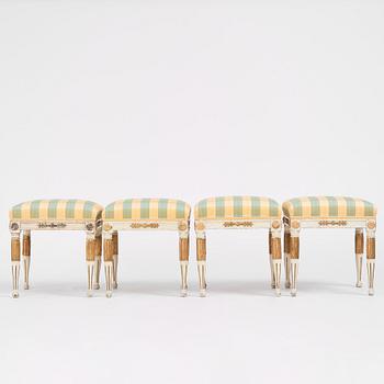 A set of four late Gustavian stools, Stockholm late 18th century.