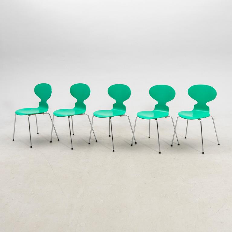 Arne Jacobsen, 5 "Myran" chairs for Fritz Hansen Denmark, latter part of the 20th century.