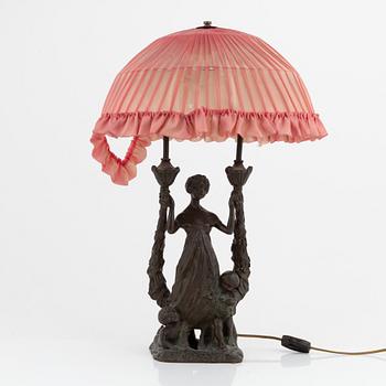 Hjördis Nordin-Tengbom, bordslampa, brons, omkring år 1900, signerad Hjördis NT.