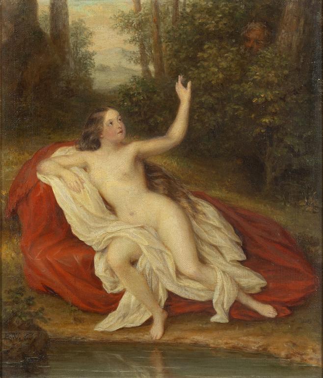 Erik Wahlbergson, Woman and faun by the shore.