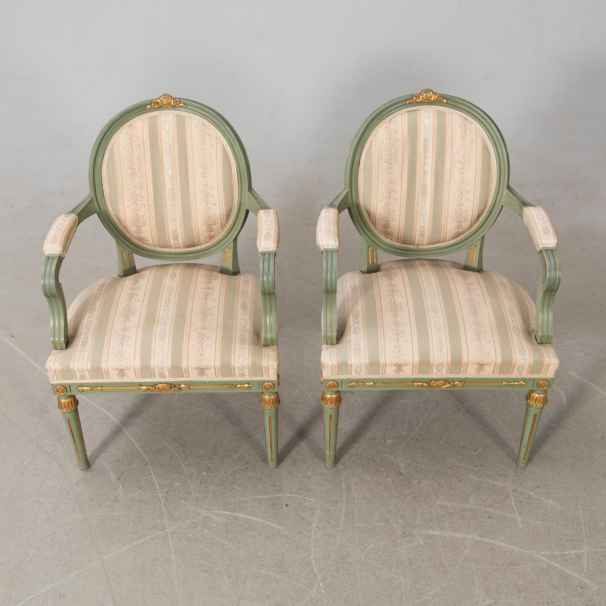 Salon group, 7 dlrs Gustavian style, first half of the 20th century.