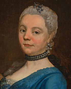 Unknown artist, 19th century, Noblewoman with a Dog, coat of arms featuring three hearts and a double-headed eagle.