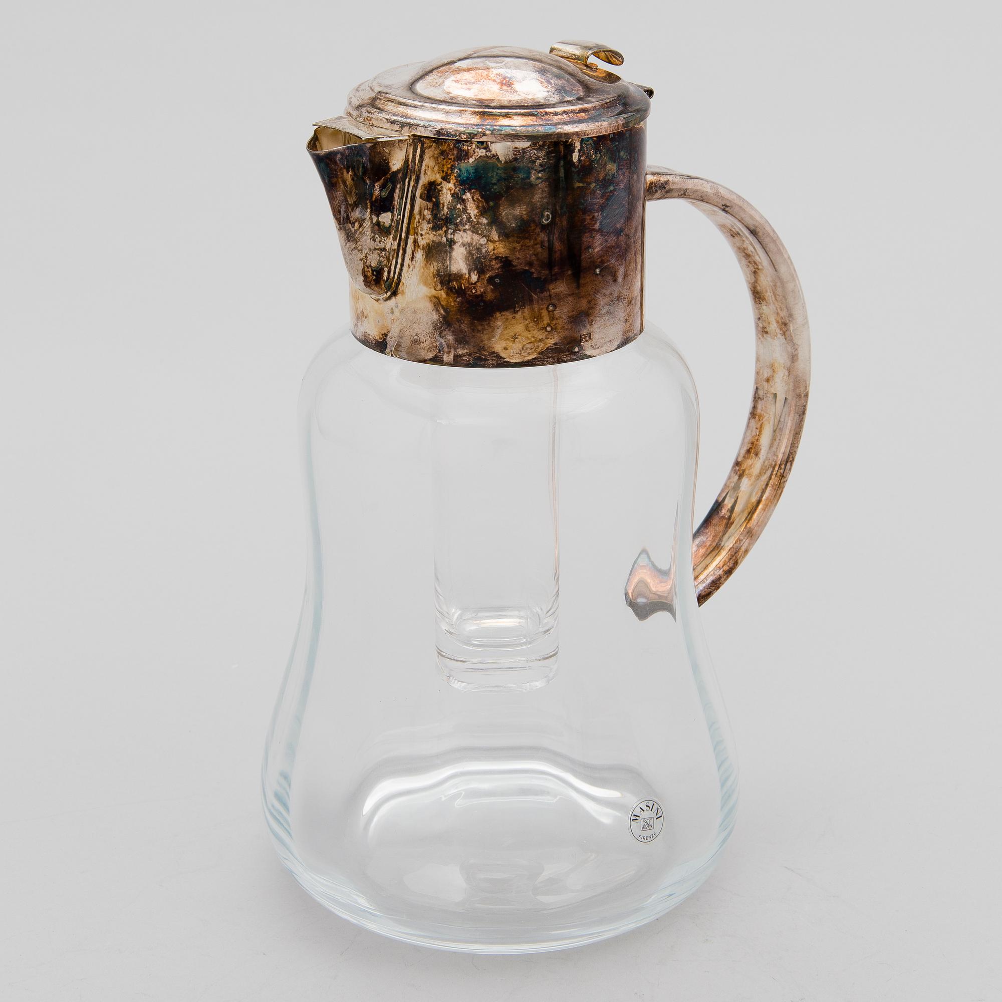 A LEMONADE PITCHER, glas and silverplated metal, Massini, Firenze late 20th century.