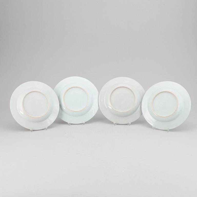 A set of four famille rose dinner plates, Qing dynasty, Qianlong (1736-95).