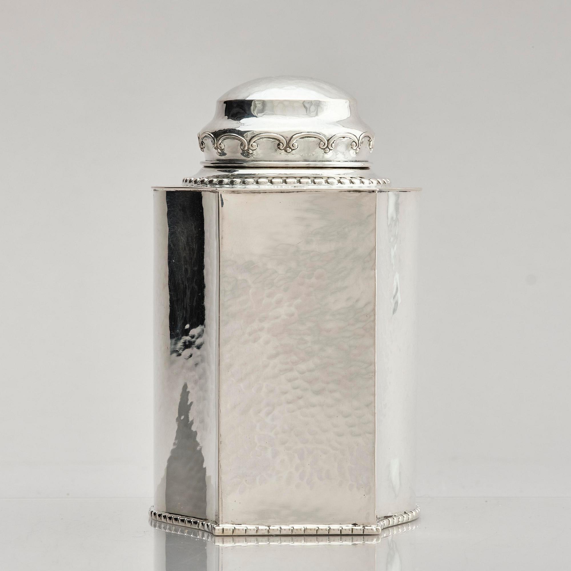 Carl Fredrik Carlman, an 830/1000 silver tea caddy, Stockholm, Sweden 1926.