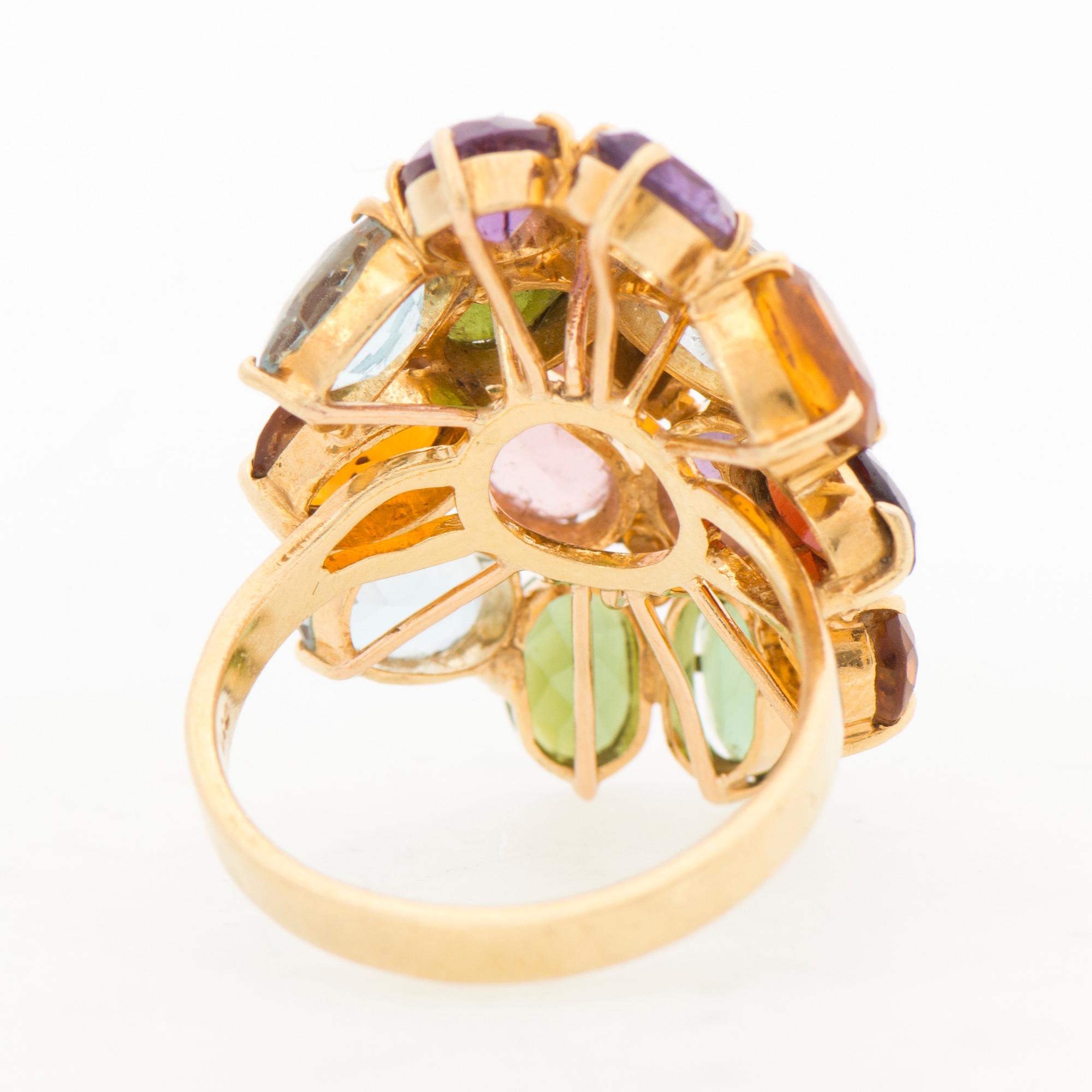 A RING, amethyst, topaz, citrine, tourmaline, garnet, diamond, 18K gold.