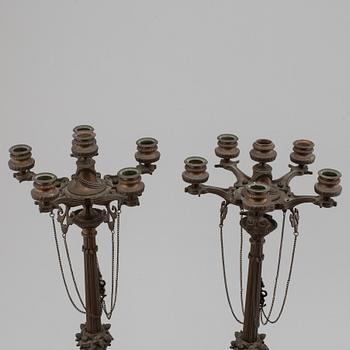 FERDINAND BARBEDIENNE, attributed to, a pair of 19th century bronze candelabra.
