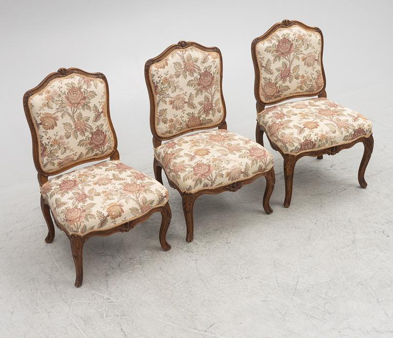 A set of three Louis XV chairs a chassis by Louis Cresson (master in Paris 1738-61).