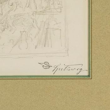 CARL SPITZWEG, pencil drawings, 5, stapped signature, one signed.