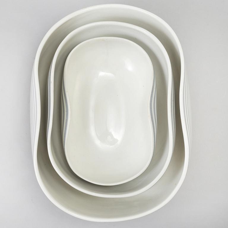 WILHELM KÅGE, 36 servisdelar, flintporslin,  "Grå ränder", Gustavsberg 1945-1969.