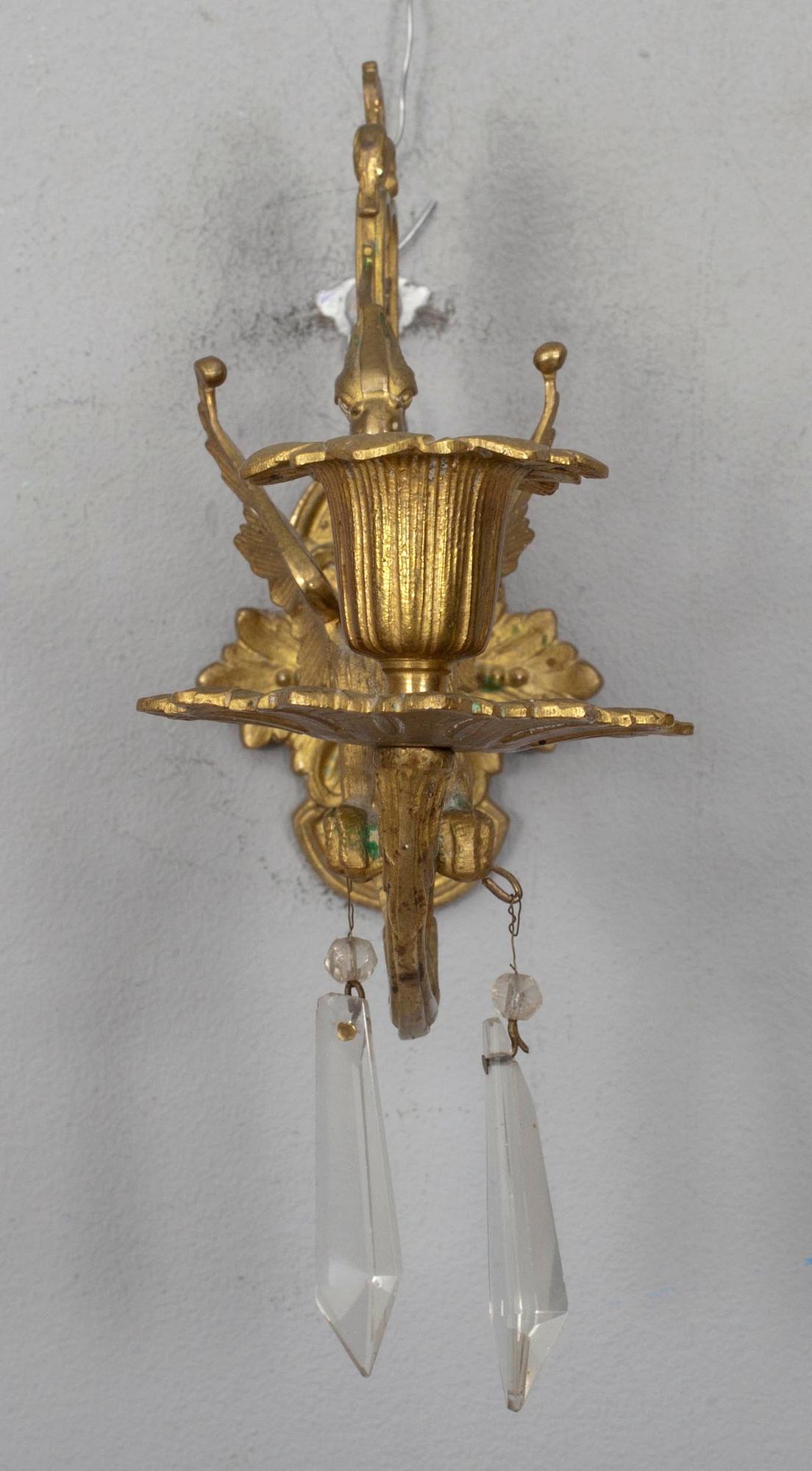 VÄGGLAMPETTER, gulmetall, 1900-talets början.