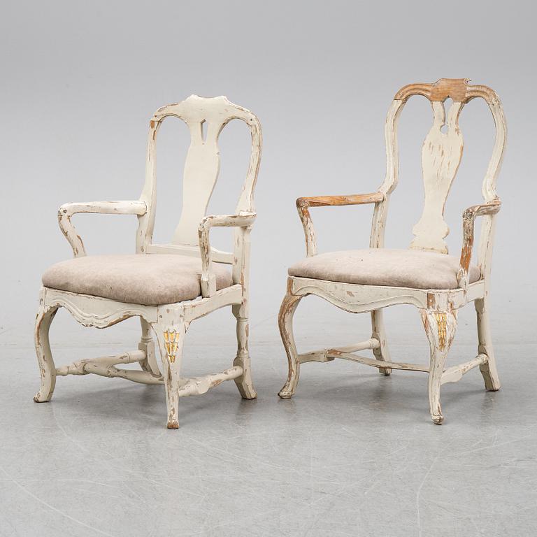 Two similar rococo armchairs, second half of the 18th century.