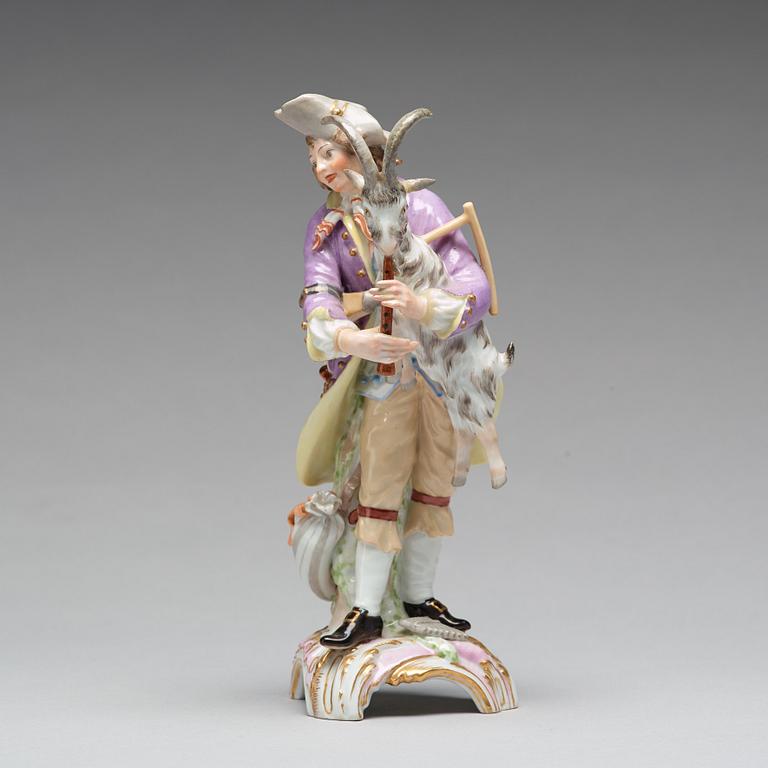 A Berlin porcelain figure of a man with a bagpipe in the shape of a goat, 18th Century.