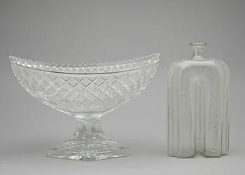 FLASKA samt SKÅL, kristall och glas, 1800/1900-tal.