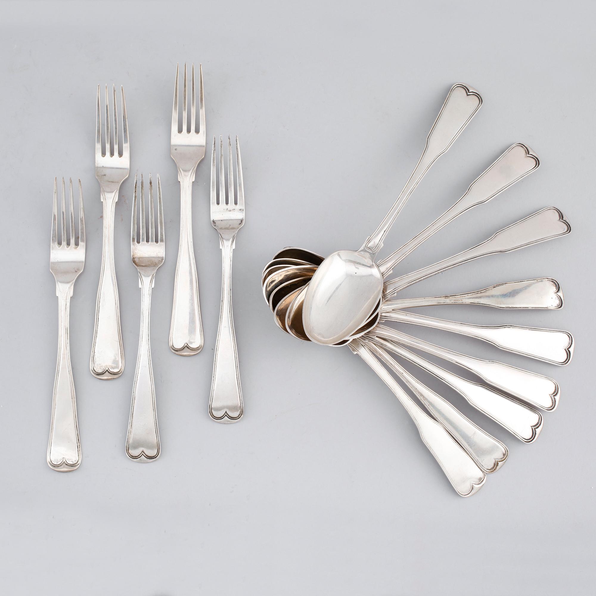 BESTICK, 14 snarlika delar, silver, Danmark, 1940-70-tal. Vikt ca 790 gram.