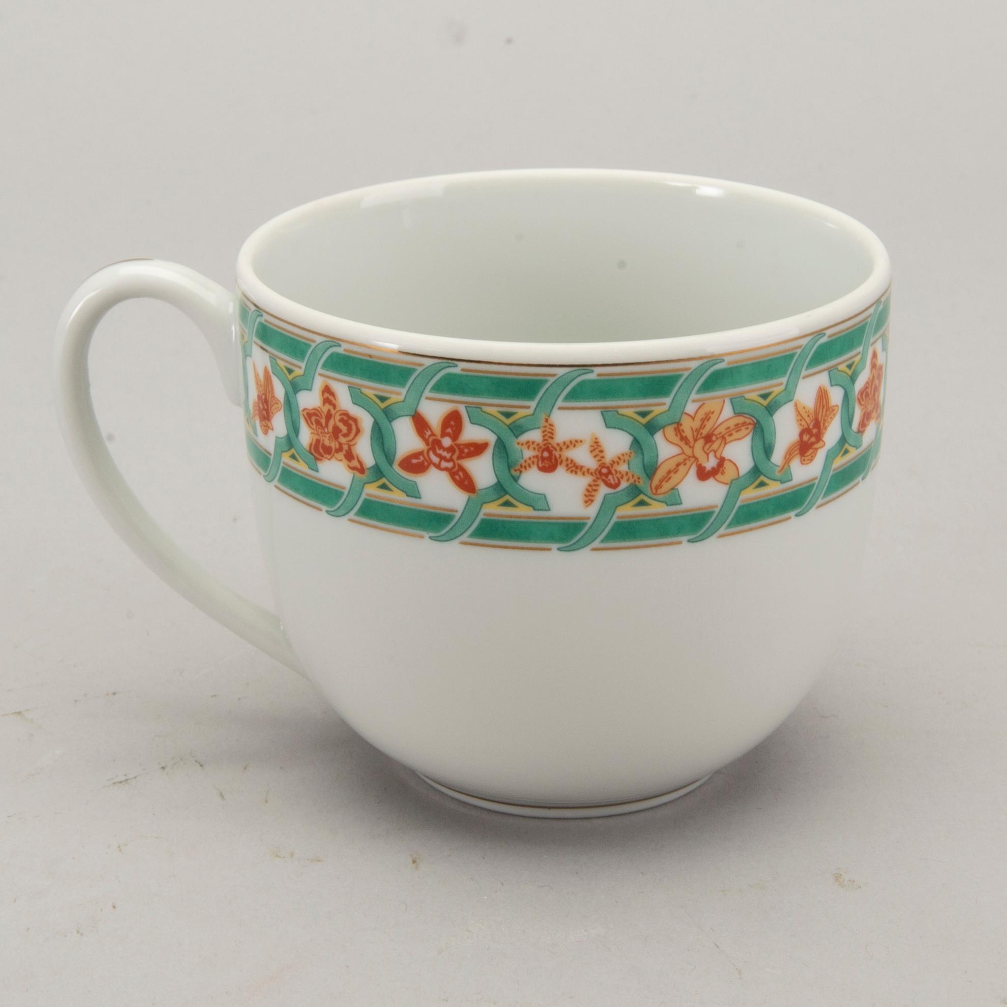 SERVIS, 12 dlr Christofle "Océana vert Gingko", porslin 1900-talets senare del.