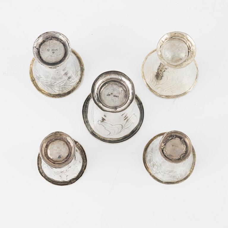 Five Swedish Silver Beakers, including mark of Elias Petter Modin, Sundsvall  1815,
