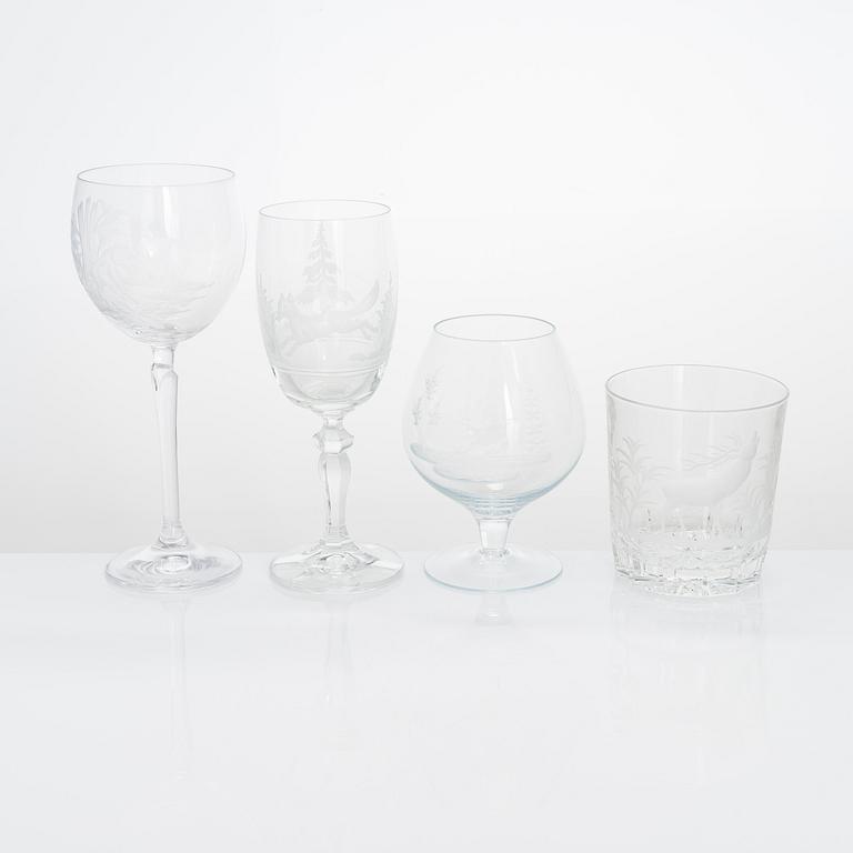 Drinking glasses, 21 pcs, with animal motifs, possibly Germany, late 20th century.