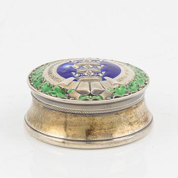 Ferdinand Boberg, a lidded box, silver and enamel. CG Hallberg Stockholm 1909.
