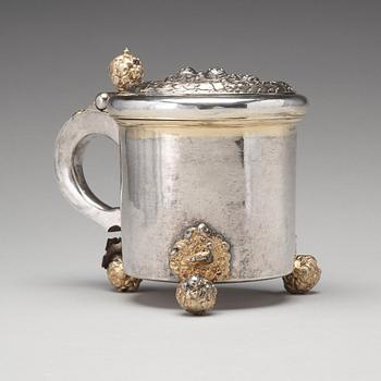 Johan Hansson Teelning, dryckeskanna, silver, (verksam i Norrköping 1661-1711), före 1700, barock.