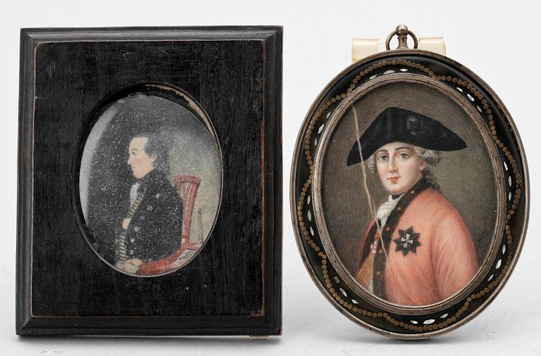 OKÄND KONSTNÄR, gouacher 2 st, miniatyrer, 1800-tal.