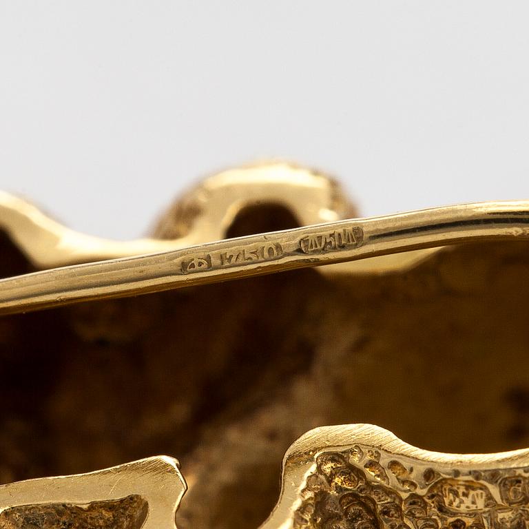 Brooch, 18K gold, diamond and emeralds.