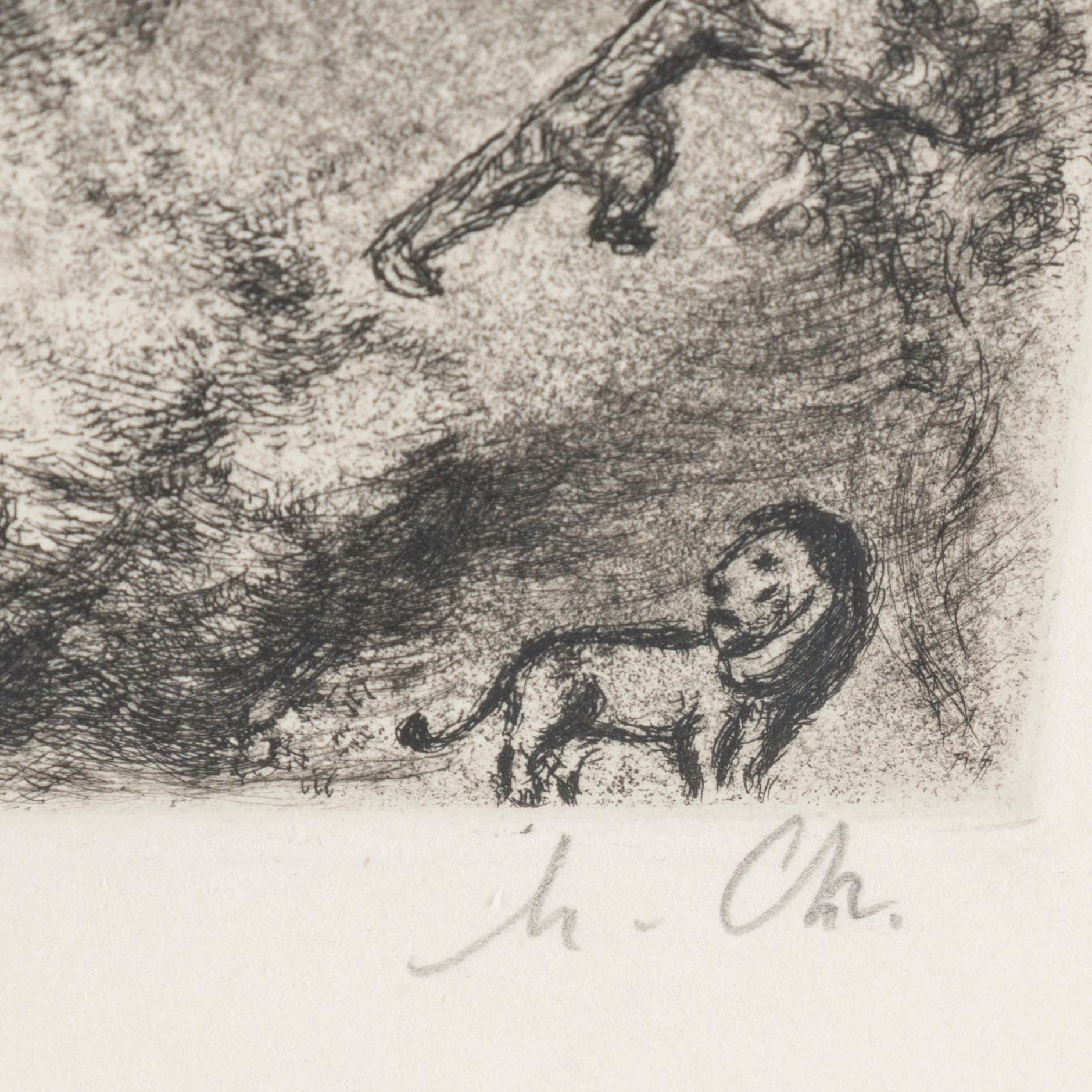 MARC CHAGALL, etching with hand colouring, 1958, on Arches paper, signed in pencil and numbered 84/100.