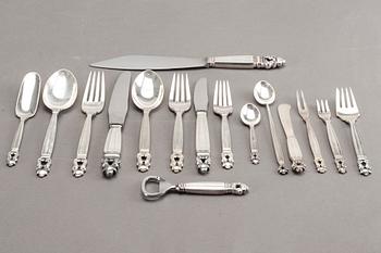 JOHAN ROHDE, an 82 piece set of Acorn sterling and stainless steel cutlery, Georg Jensen.