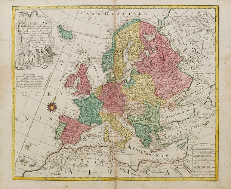 MAP Tobias Conrad Lotter "Europa" from Atlas Novus 1770.