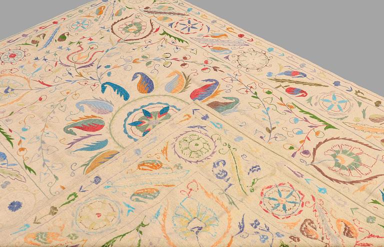 A CARPET, embroided flat weave, around 275 x 200 cm.